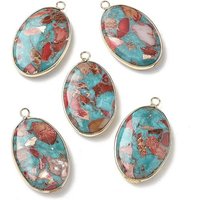 Dyed Synthetic Imperial Jasper Oval Charms with Brass Settings