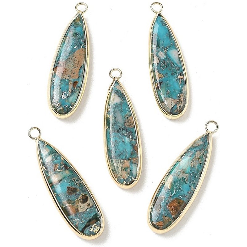 Dyed Synthetic Imperial Jasper Teardrop Pendants with Brass Settings — Charms & Pendants