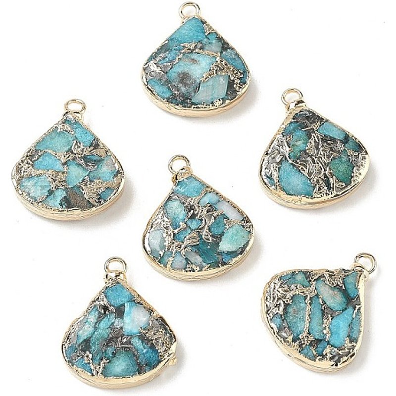 Dyed Synthetic Imperial Jasper Teardrop Charms with Brass Settings — Charms & Pendants
