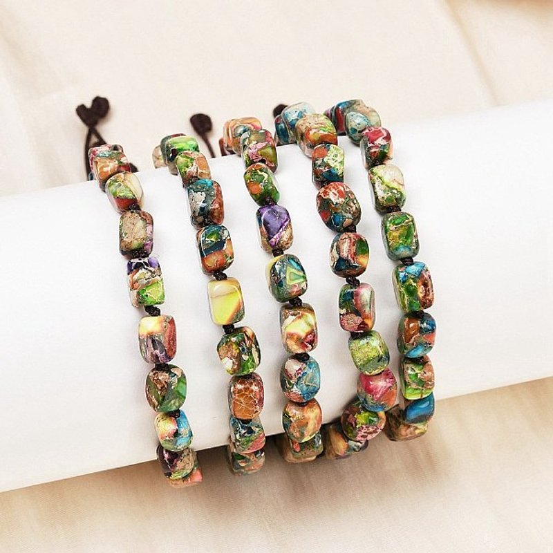 Bracelet tressé en perles de jaspe impérial teinté pour femmes — Bracelet Femme
