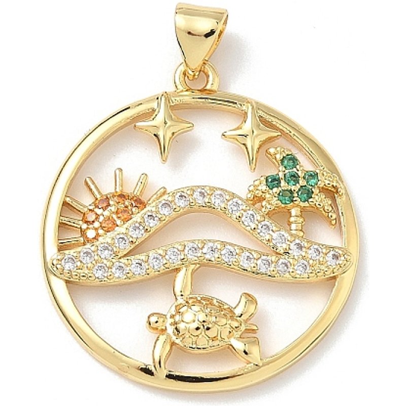 Brass Micro Pave Cubic Zirconia Turtle Pendant, 18K Gold Plated — Charms & Pendants