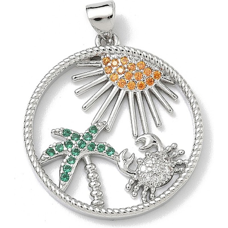 Brass Micro Pave Cubic Zirconia Tree Pendant, Flat Round — Charms & Pendants