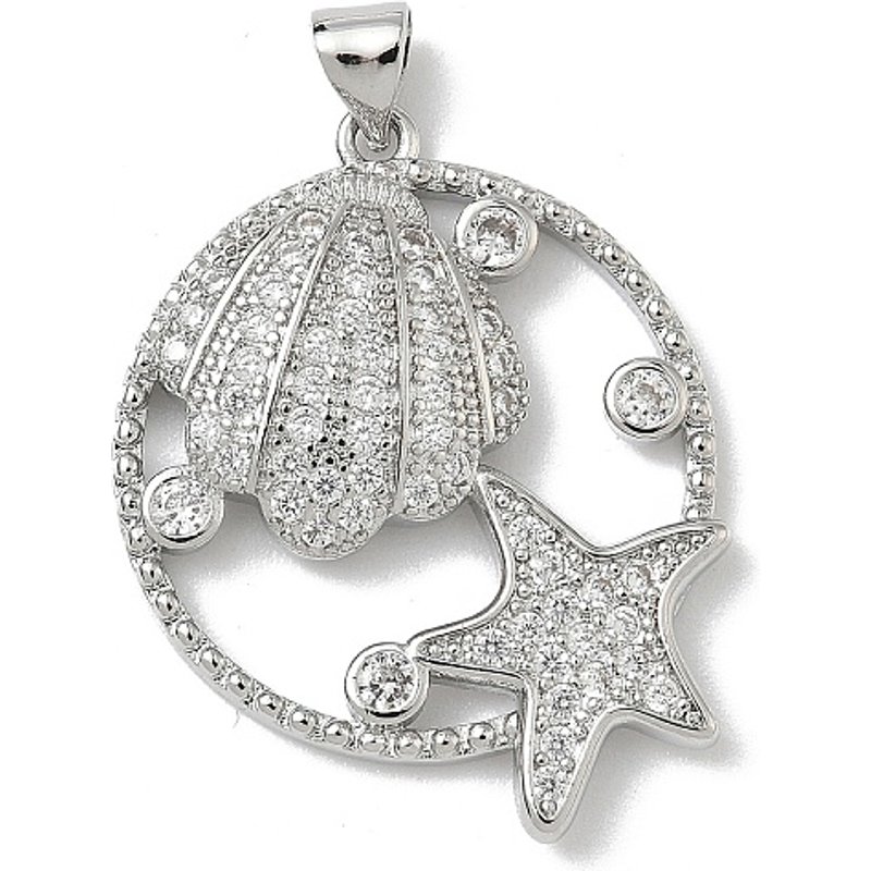 Brass Micro Pave Cubic Zirconia Shell Shape Pendant — Charms & Pendants