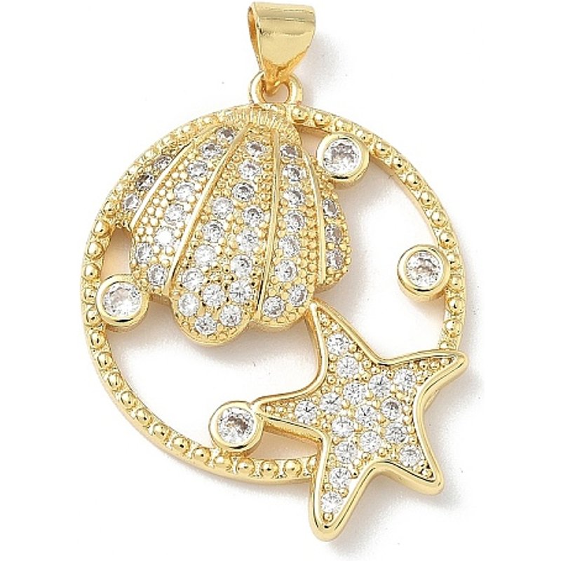 Brass Micro Pave Cubic Zirconia Shell Pendants, 18K Gold Plated — Charms & Pendants