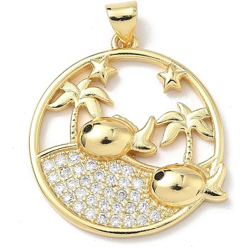 Brass Micro Pave Cubic Zirconia Fish Pendant, 18K Gold Plated — Charms & Pendants