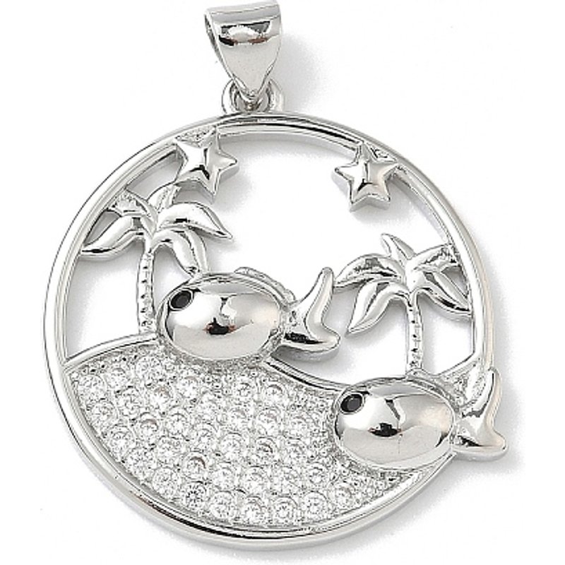 Pendentif Poisson Plat Rond en Zircon Cubique Micro Pave en Laiton — Breloques et pendentifs