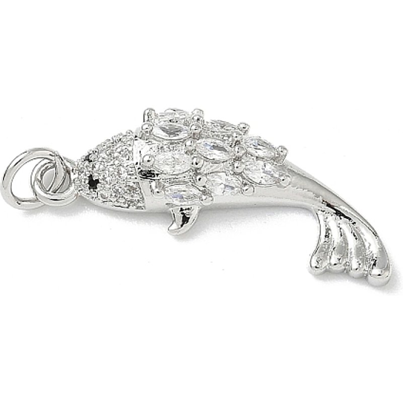 Brass Micro Pave Cubic Zirconia Fish Pendant, Platinum Finish — Charms & Pendants