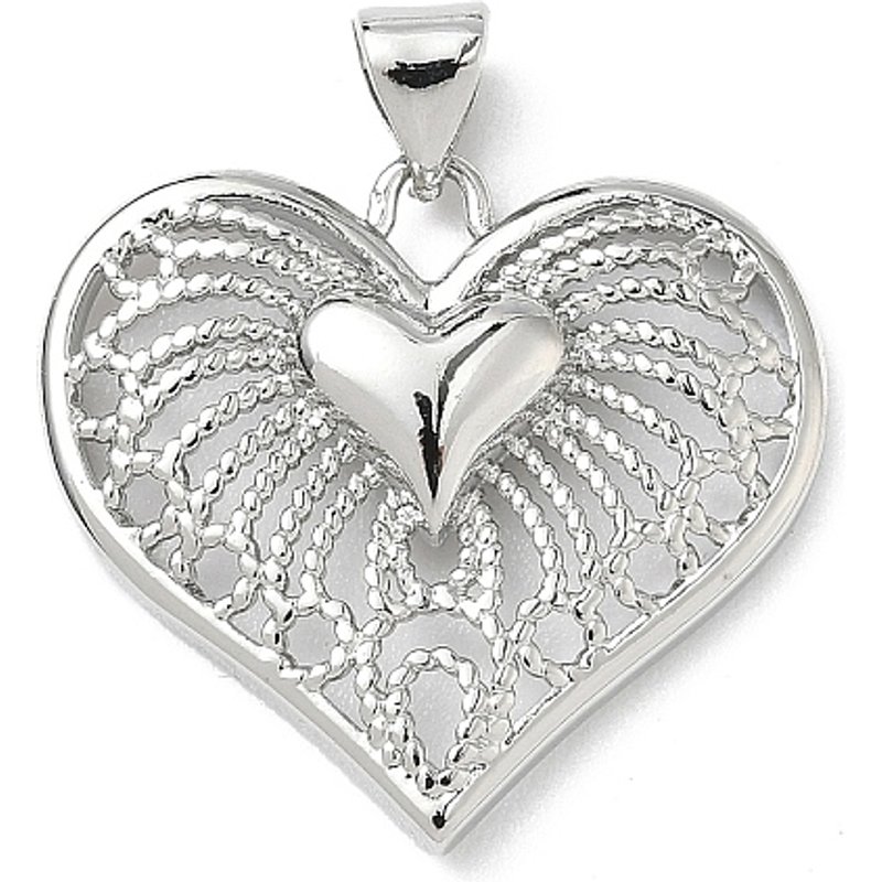 Brass Heart Pendants in Platinum, 22x24x4mm — Charms & Pendants
