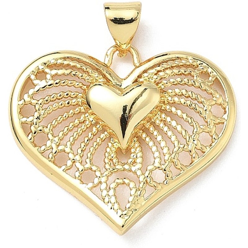 Pendentif en laiton en forme de cœur, plaqué or 18K, 22x24x4mm — Breloques et pendentifs