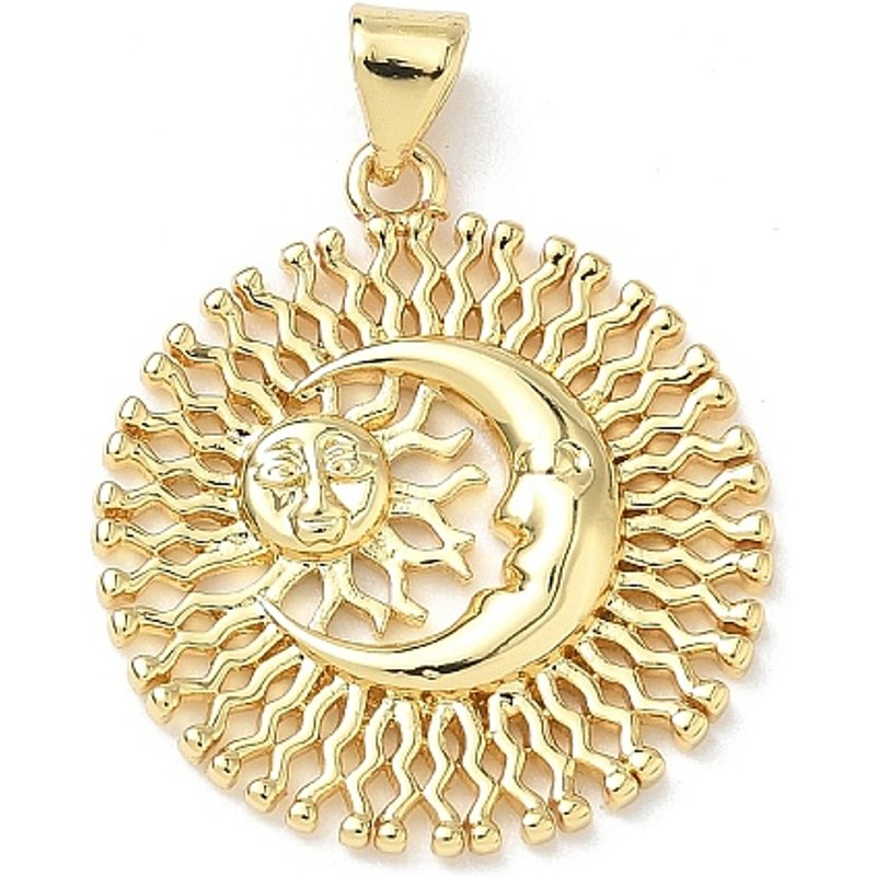 Pendentif Lune en Laiton, Plaqué Or 18K, 25.5x23x2.5mm — Breloques et pendentifs