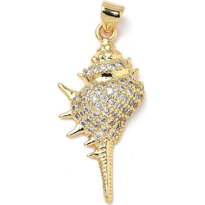 Brass Micro Pave Cubic Zirconia Shell Pendants, 18K Gold Plated — Charms & Pendants
