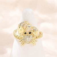 Brass Micro Pave Cubic Zirconia Cuff Ring, 18K Gold Plated, Crab — Costume Jewelry