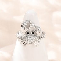 Brass Micro Pave Cubic Zirconia Cuff Ring, Platinum, Crab