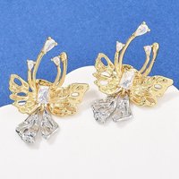 Brass Micro Pave Clear Cubic Zirconia Bowknot Stud Earrings — Costume Jewelry