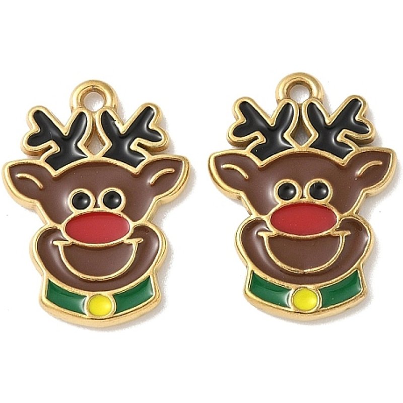 Pendentif en Émail en Acier Inoxydable 304, Cerf de Noël, Plaqué Or 18K — Breloques et pendentifs