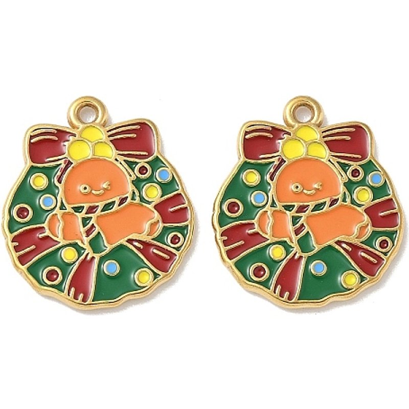 Pendentif en Acier Inoxydable 304, Couronne de Noël Plaqué Or 18K — Breloques et pendentifs