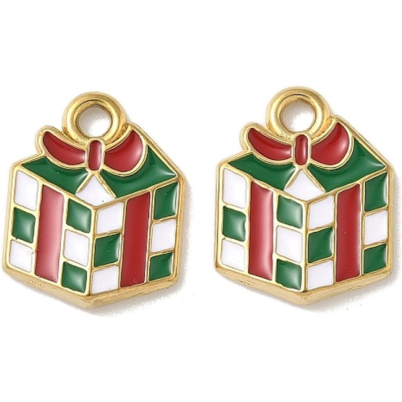 304 Stainless Steel Christmas Theme Enamel Charms with 18K Gold Plating — Charms & Pendants