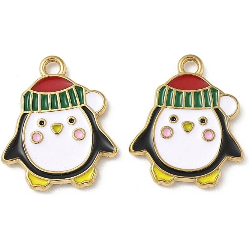 304 Stainless Steel Christmas Penguin Pendant with 18K Gold Plating