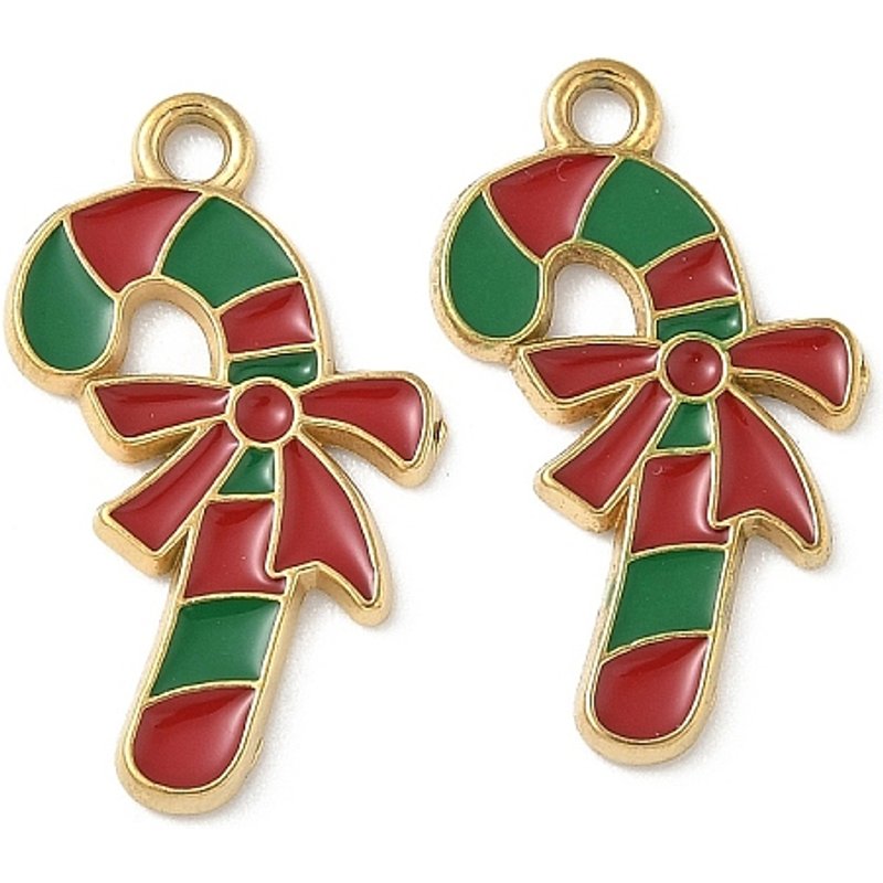 304 Stainless Steel Enamel Christmas Charms - Candy Cane Pendant — Charms & Pendants