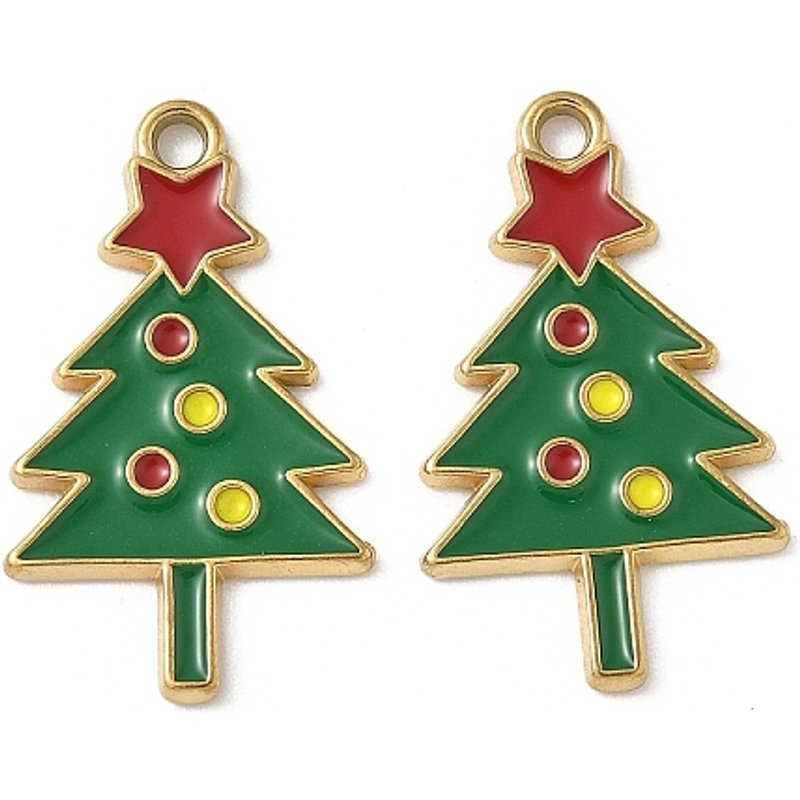 Pendentif en Émail en Acier Inoxydable 304, Arbre de Noël, Plaqué Or 18K — Breloques et pendentifs