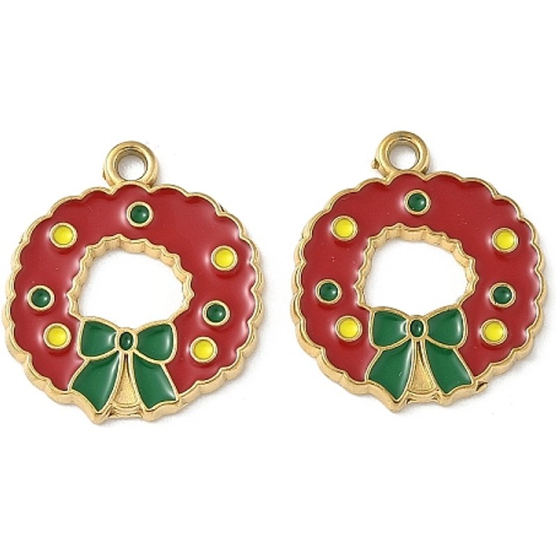 Pendentif en Acier Inoxydable 304, Couronne de Noël Plaqué Or 18K — Breloques et pendentifs
