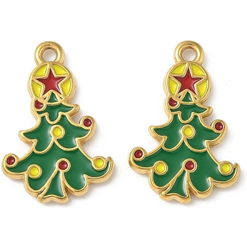 Pendentif en Émail en Acier Inoxydable 304, Thème de Noël, Plaqué Or 18K — Breloques et pendentifs