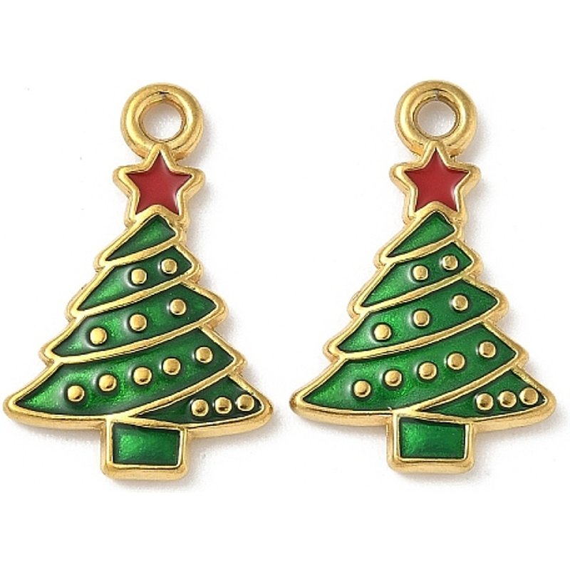 Pendentif en Acier Inoxydable Émaillé en Forme d'Arbre de Noël, Plaqué Or 18K — Breloques et pendentifs