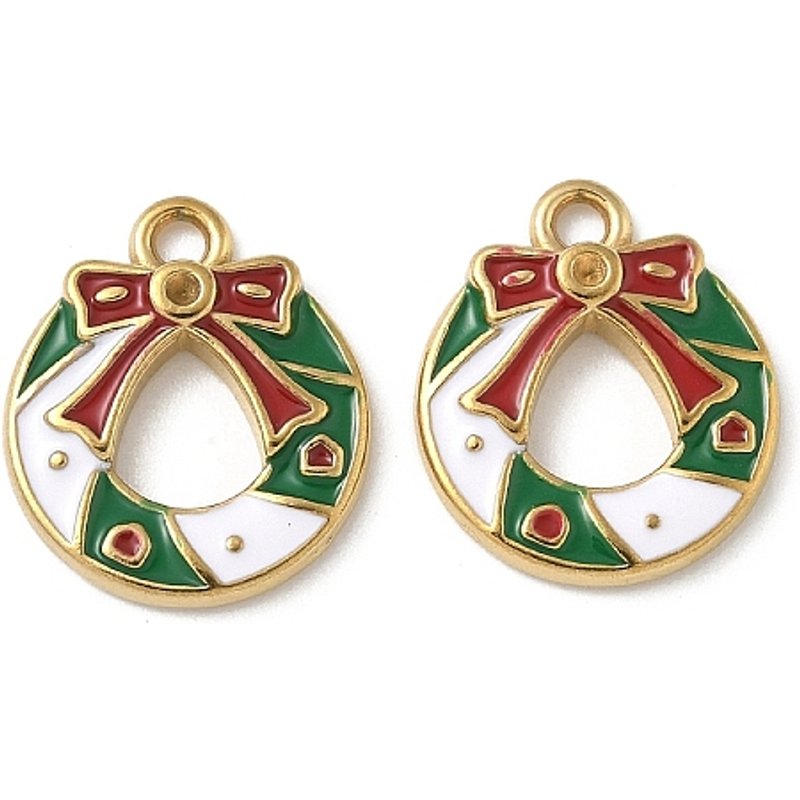 Pendentif en Acier Inoxydable 304, Couronne de Noël Plaqué Or 18K — Breloques et pendentifs