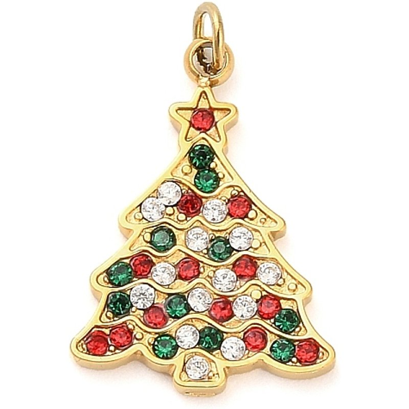 Pendentif en Acier Inoxydable 304 en Rhinestones en Forme d'Arbre de Noël avec Anneau — Breloques et pendentifs