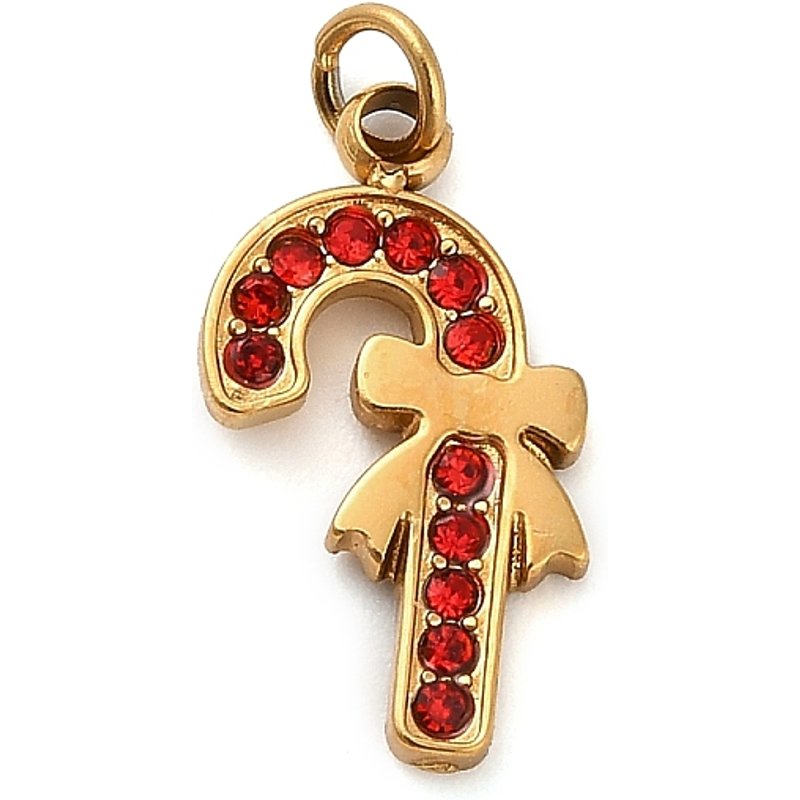 Charm en Acier Inoxydable 304 en Rhinestone en Forme de Canne de Bonbon avec Anneau de Saut — Breloques et pendentifs
