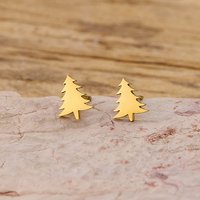 304 Stainless Steel Golden Tree Stud Earrings 8.5x7mm — Costume Jewelry