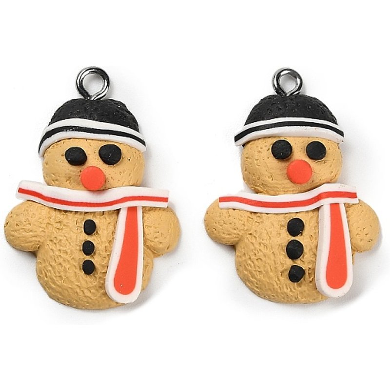 Handmade Polymer Clay Snowman Pendants with Iron Loops — Charms & Pendants
