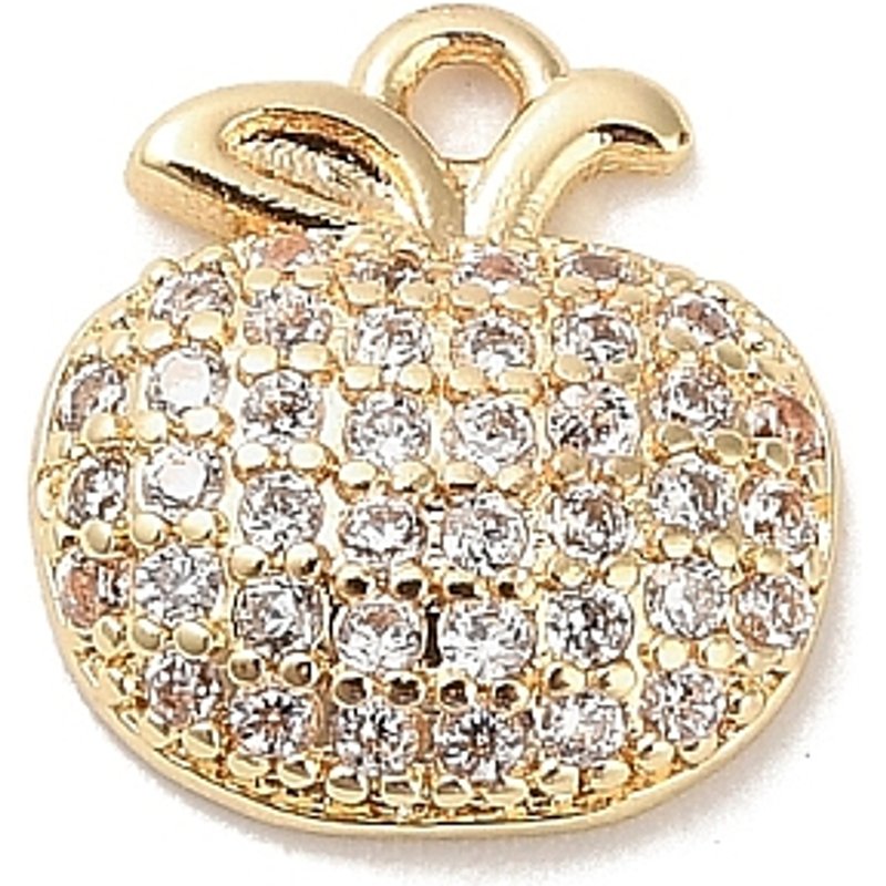 Charm en Pave Micro Zirconia Cubique en Laiton, Pomme Dorée, 11x10x3mm — Breloques et pendentifs