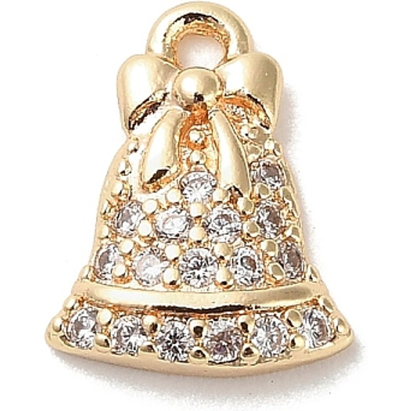 Charms en laiton Micro Pave Zirconia Cubique, Bell doré, 10.5x8.5mm — Breloques et pendentifs