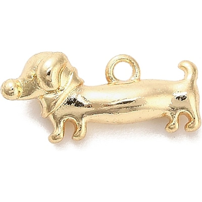 Charms de chien en laiton, plaqué or 14K, 7.5x16.5x5.5mm — Breloques et pendentifs