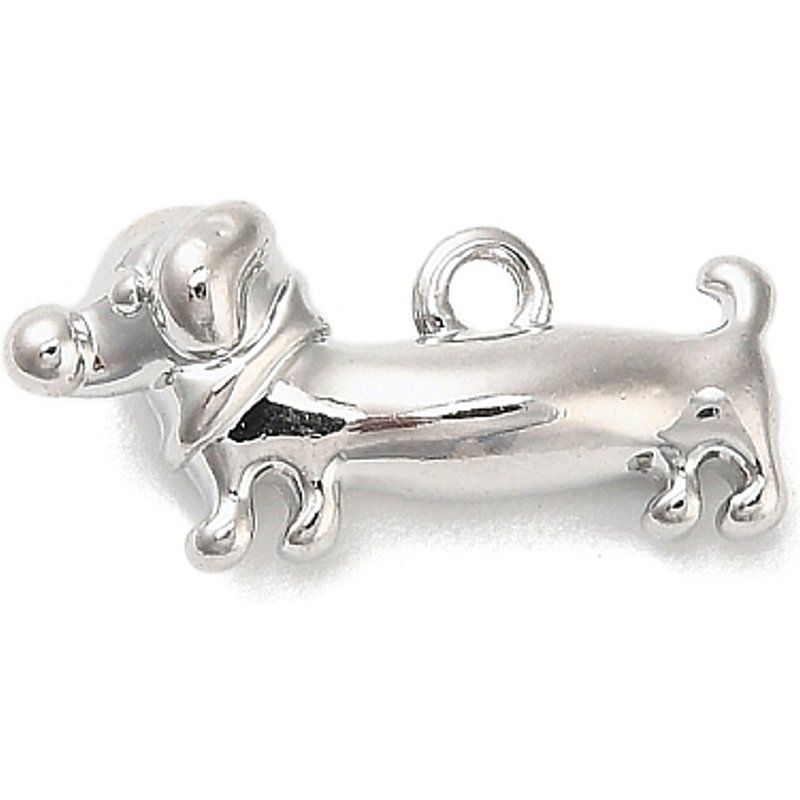 Brass Dog Charms, Real Platinum Plated, 7.5x16.5x5.5mm — Charms & Pendants