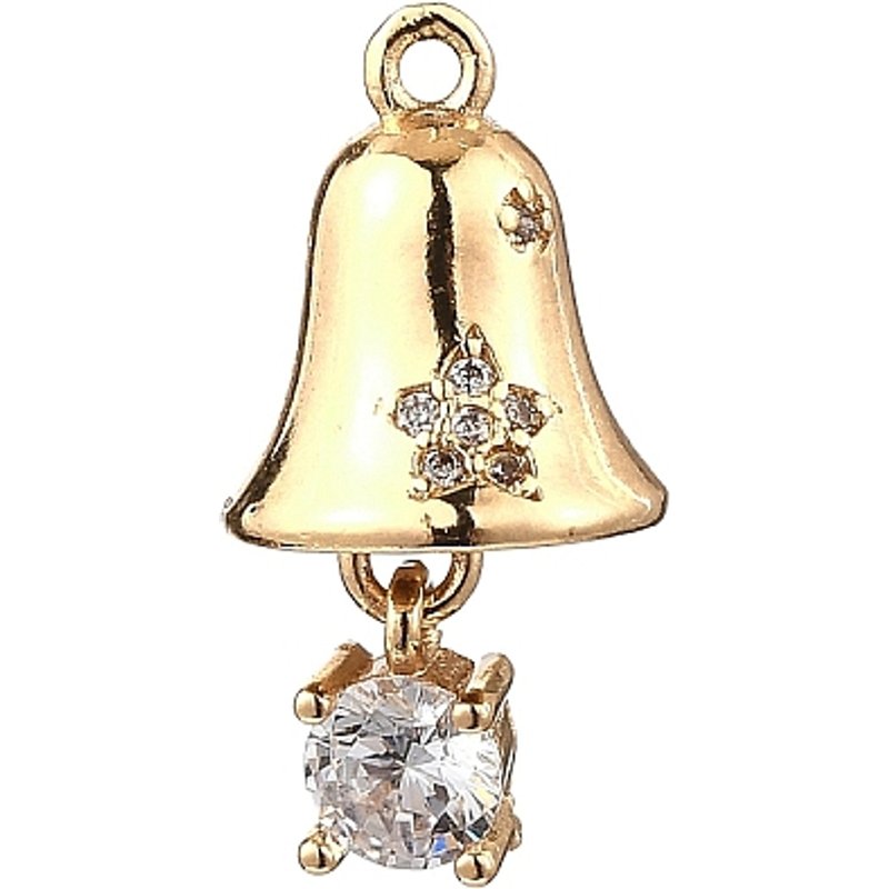 Brass Micro Pave Cubic Zirconia Bell Pendant, 16K Gold Plated — Charms & Pendants