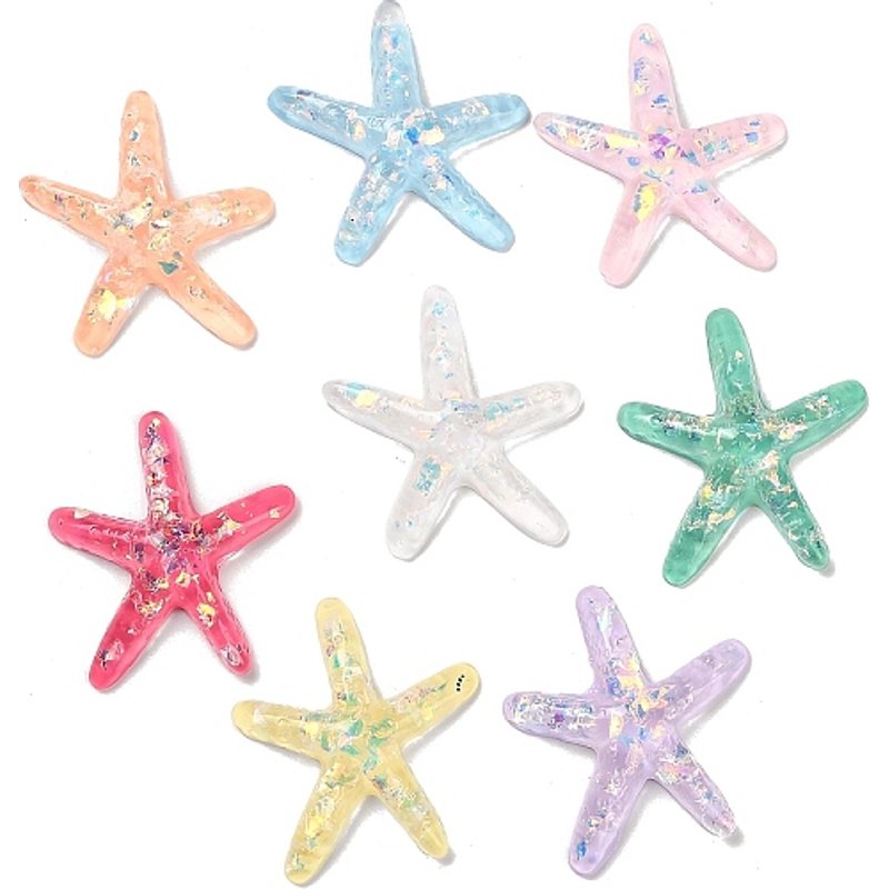 Transparent Resin Cabochon with Paillette and Starfish