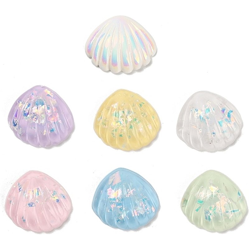 Cabochon en résine transparente avec paillette, forme de coquillage — Pierres précieuses en vrac