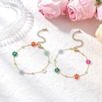 Bracelet en Lien de Fleurs en Verre et Laiton pour Femmes, Coloré, 7-3/8 pouces — Bracelet Femme