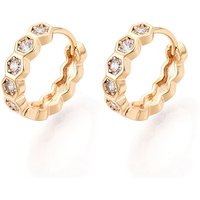 Brass Micro Pave Clear Cubic Zirconia Hexagon Hoop Earrings — Hoop Earrings