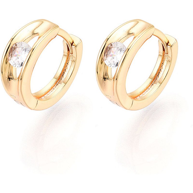 Brass Micro Pave Clear Cubic Zirconia Hoop Earrings, 18K Gold Plated — Hoop Earrings