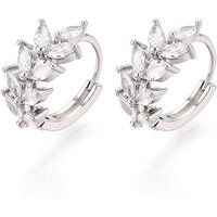 Brass Micro Pave Cubic Zirconia Leaf Hoop Earrings, Platinum Plated — Hoop Earrings