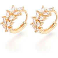 Brass Micro Pave Cubic Zirconia Leaf Hoop Earrings, 18K Gold Plated — Hoop Earrings