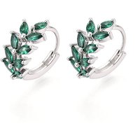Brass Micro Pave Cubic Zirconia Leaf Hoop Earrings - Dark Green — Hoop Earrings
