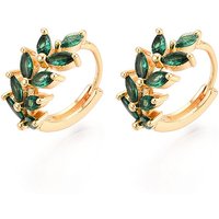 Brass Micro Pave Cubic Zirconia Leaf Hoop Earrings, 18K Gold Plated — Hoop Earrings