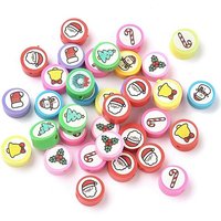 Perles en Argile Polymère Fait Main, Ronde Plate, Père Noël — Perles à bijoux