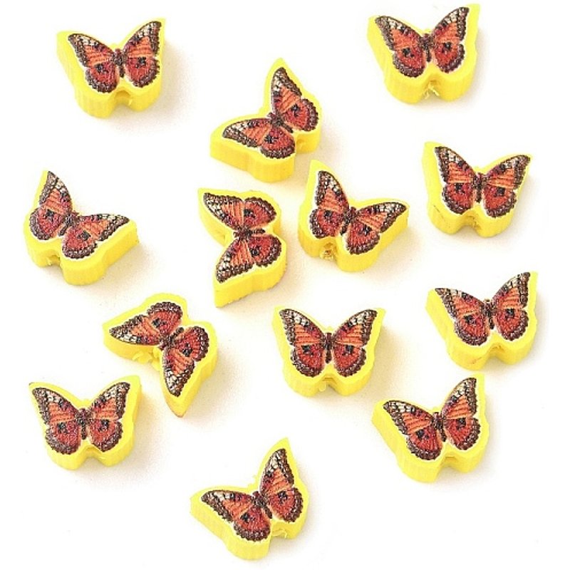 Perles en argile polymère faites à la main, Papillon, Jaune, 7x9x5mm — Perles à bijoux