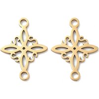 304 Stainless Steel Rhombus Flower Connector Charms - Golden — Jewelry Findings