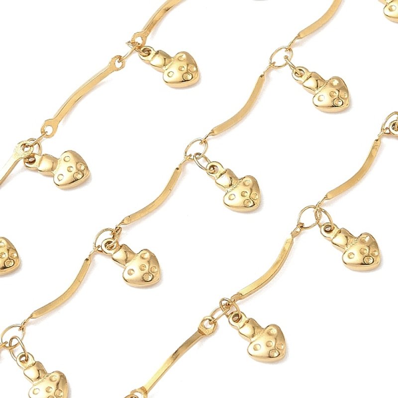 304 Stainless Steel Bar Link Chains with Heart Charms and Spool — Chains, Wire & Cord